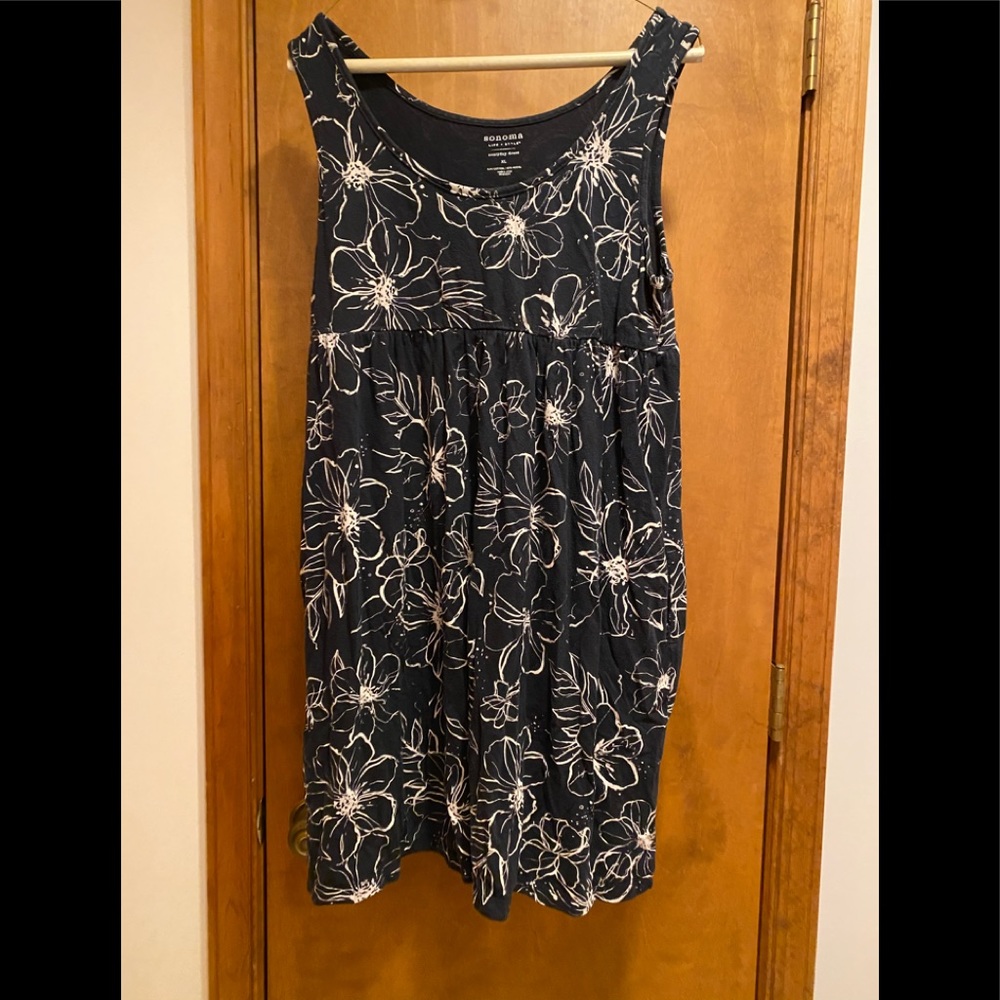 Sonoma black while midi sleeveless dress XL